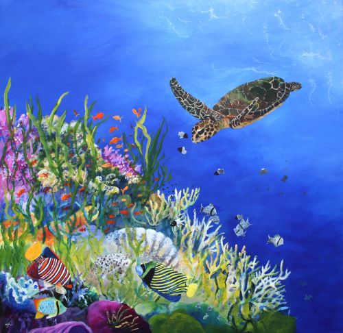 Original painting sea turtle ocean shops art