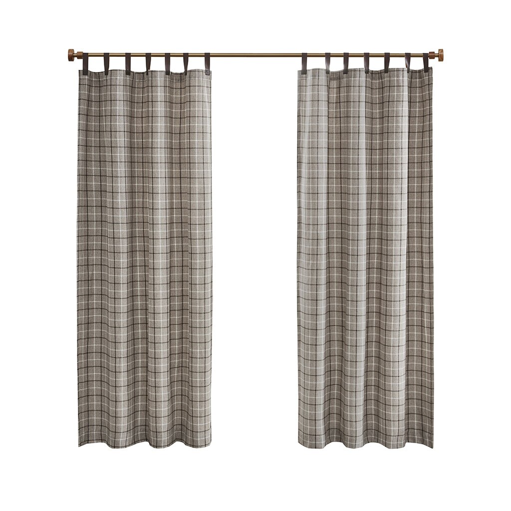 Gracie Mills   Brianna Rustic Plaid Faux Leather Tab Top Curtain Panel - GRACE-13261