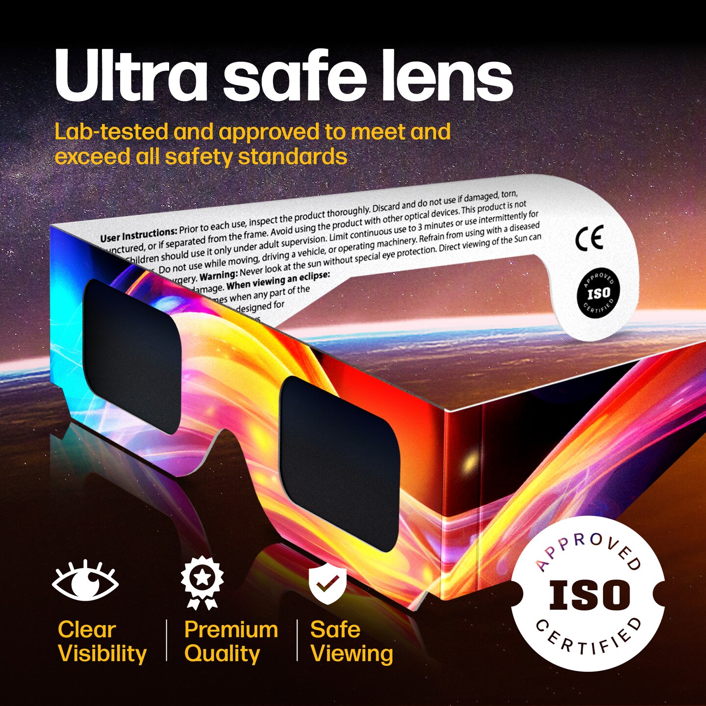 Solar Eclipse Glasses Approved 2024 (10 Pack) - AAS, ISO &#x26; CE Certified for All Ages - Lab Tested - Includes Eclipse Path Map - Clear Visibility, One Size Fits All, Non-Scratch Lens Viewing