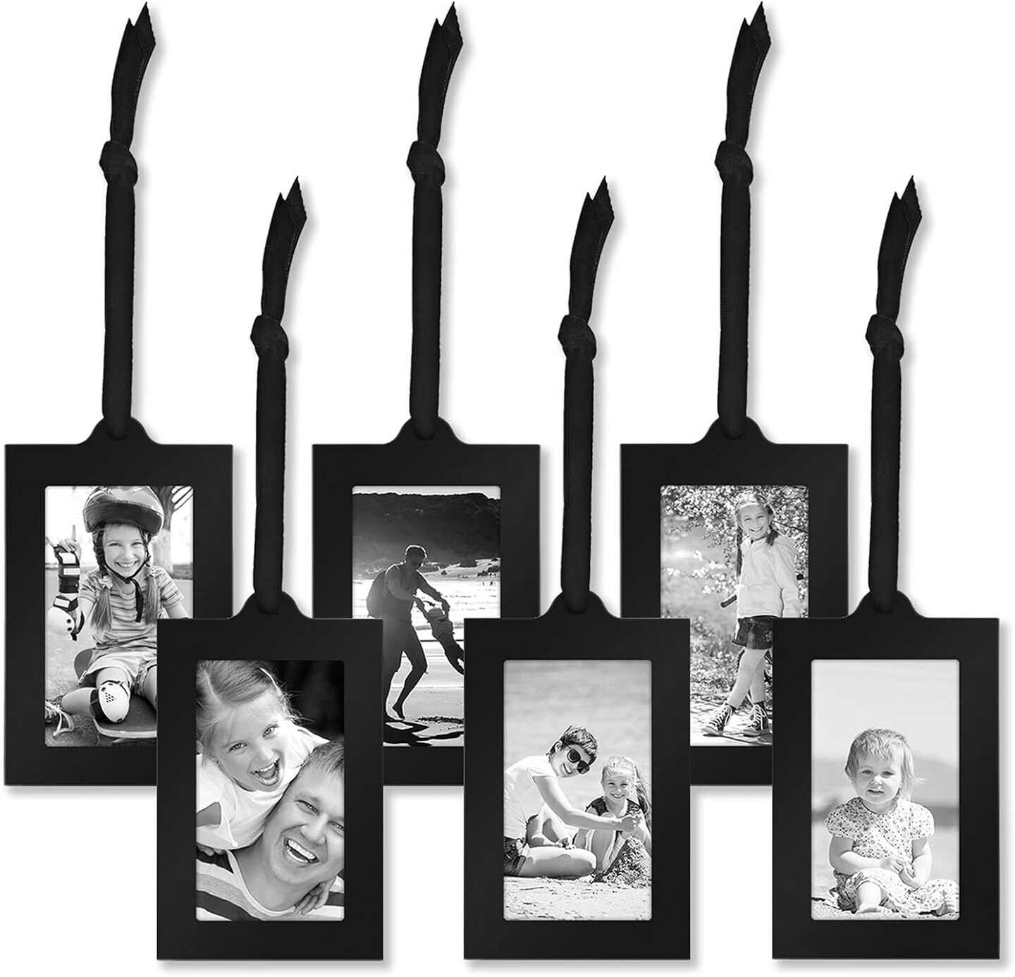 Bronze Family Tree Picture Frame - Includes 6 Hanging Picture Frames in Black with 2x3 Picture Frame and Adjustable Ribbon Tassels - 12&#x22; Tall