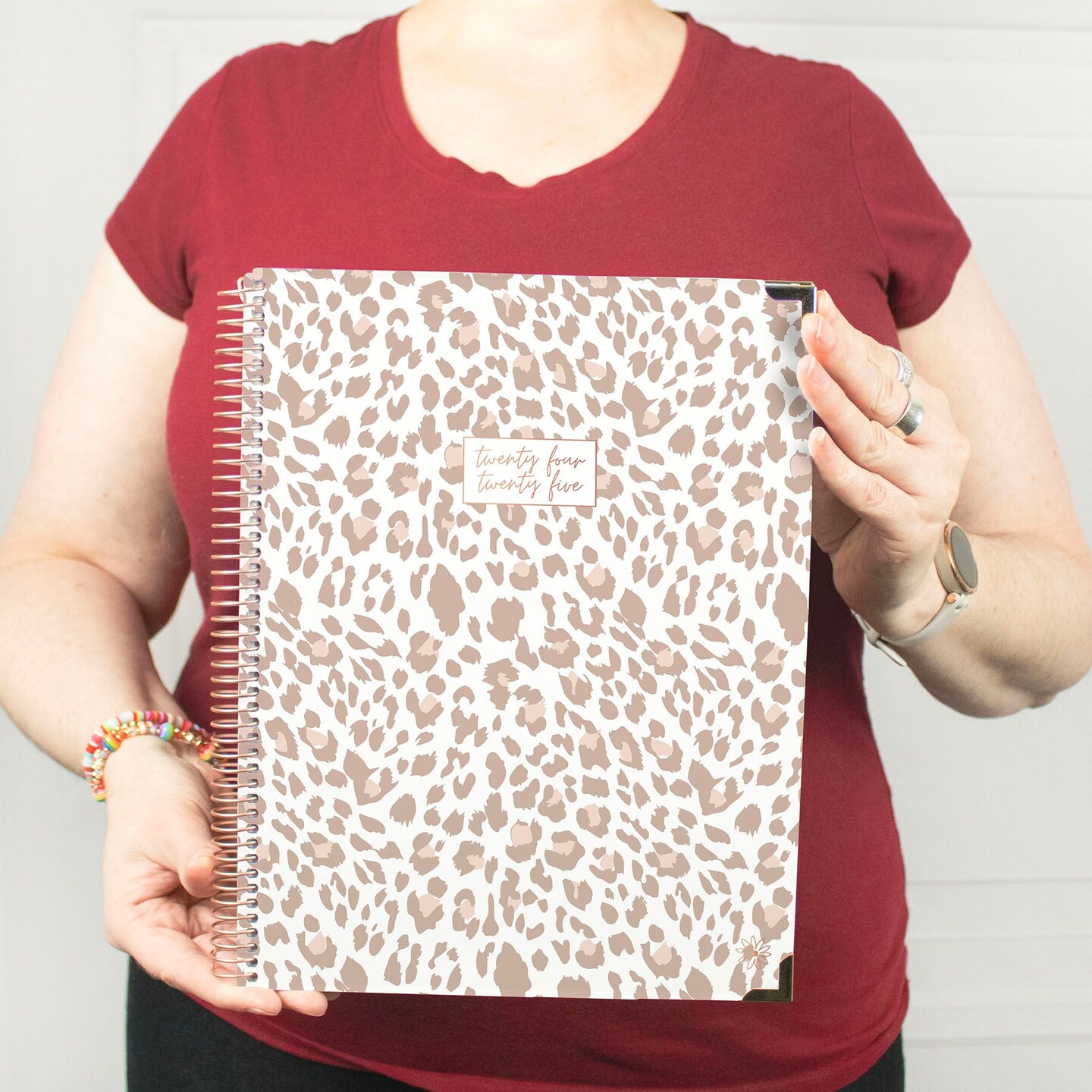 bloom daily planners 2024-25 Hard Cover Planner, 8.5&#x22; x 11&#x22;, Tan Leopard