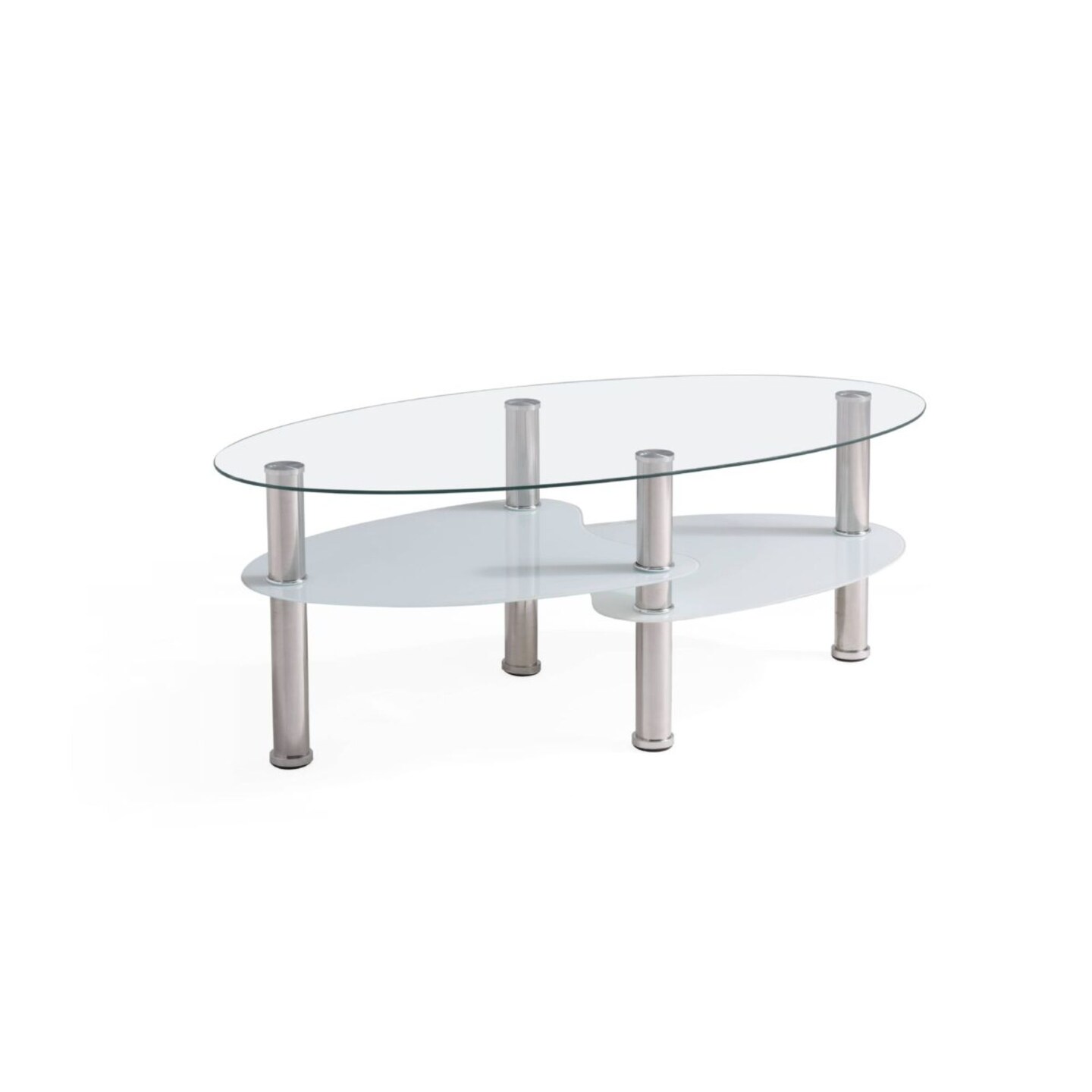 Contemporary Home Living 43.25" Clear and Silver Tempered Oval Glass Coffee Table