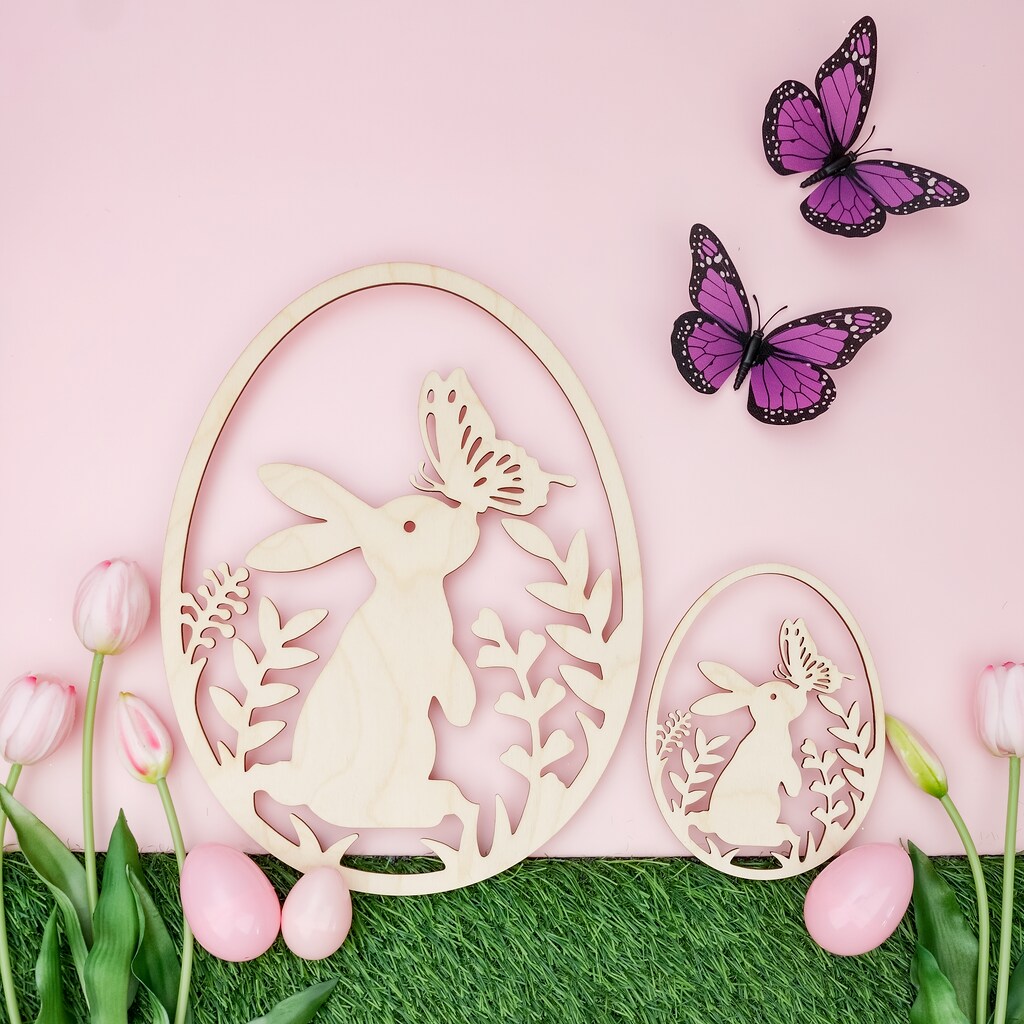 Wood Easter Egg Cutout w/ Bunny Detail 3&#x22;-24&#x201D;, 1/8&#x22; Thick |Woodpeckers