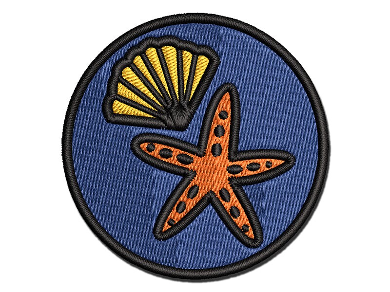 Starfish and Shell Beach Tropical Doodle Multi-Color Embroidered Iron-On or Hook &#x26; Loop Patch Applique
