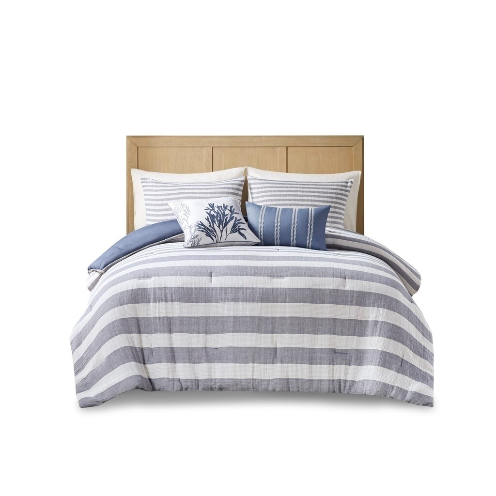 Gracie Mills   Irvin Coastal 6-Piece Oversized Cotton Comforter Set with Throw Pillows - GRACE-15364