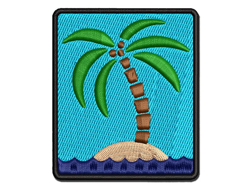 Palm Tree on Tropical Island Multi-Color Embroidered Iron-On or Hook &#x26; Loop Patch Applique