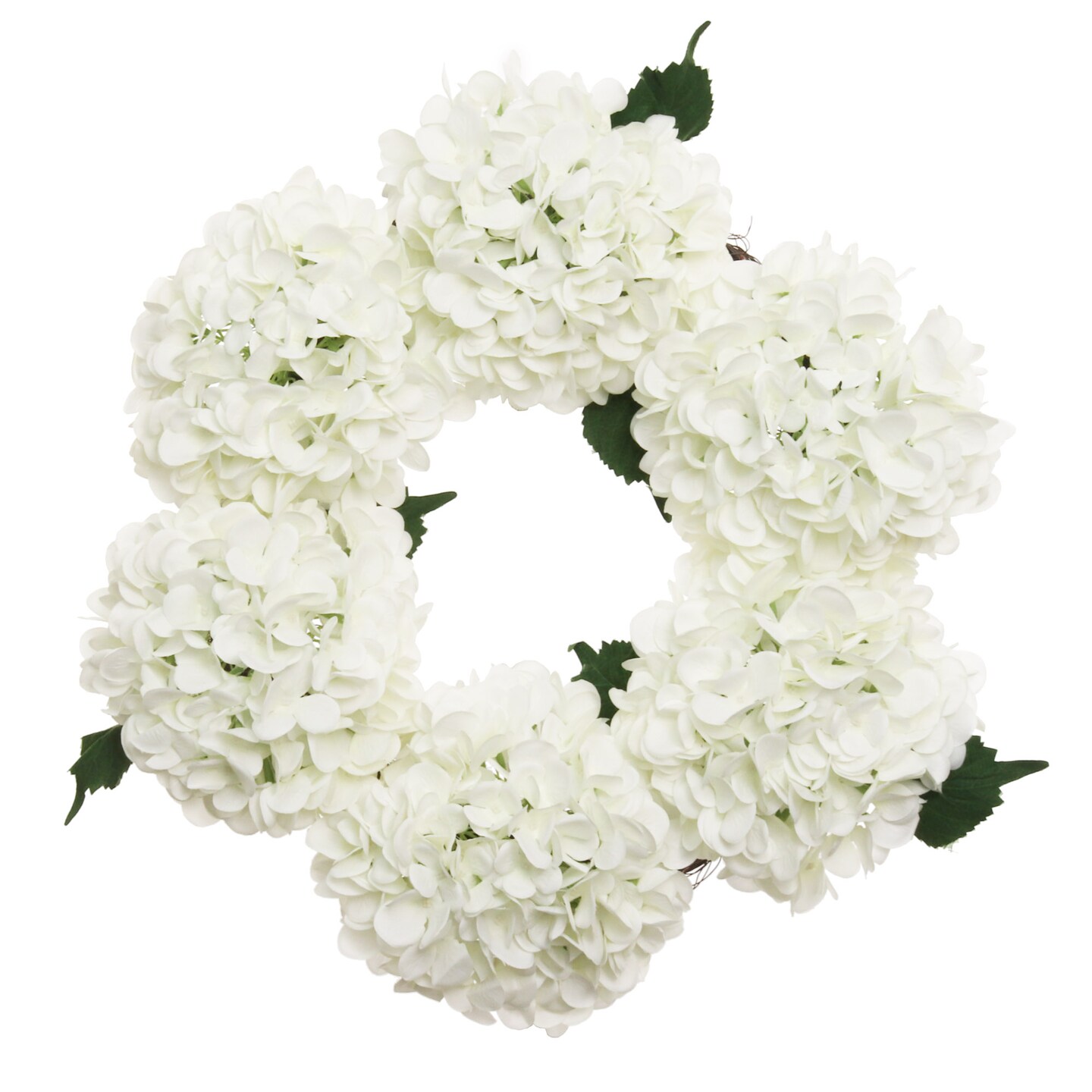 15" Soft White Hydrangea Wreath - Realistic Silk Flowers & Grapevine Ring for Home & Event Decor by Floral Home®