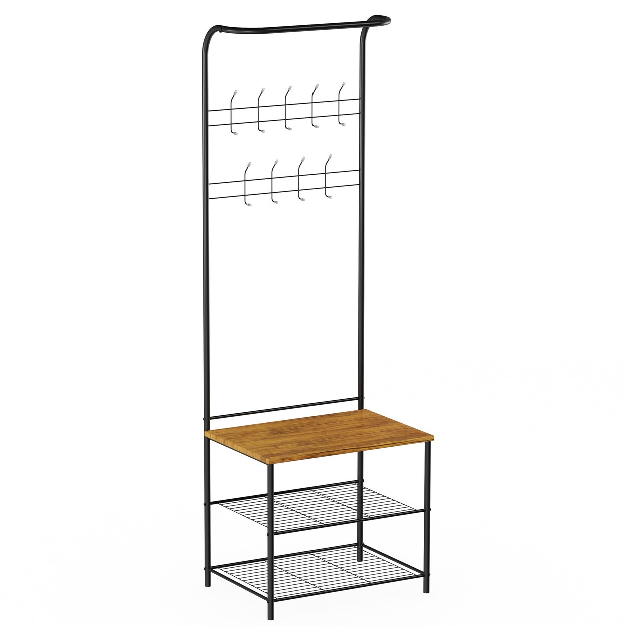 Entryway Storage Rack Metal Hall Tree With Bench 9 Coat Hooks And Shoe Storage