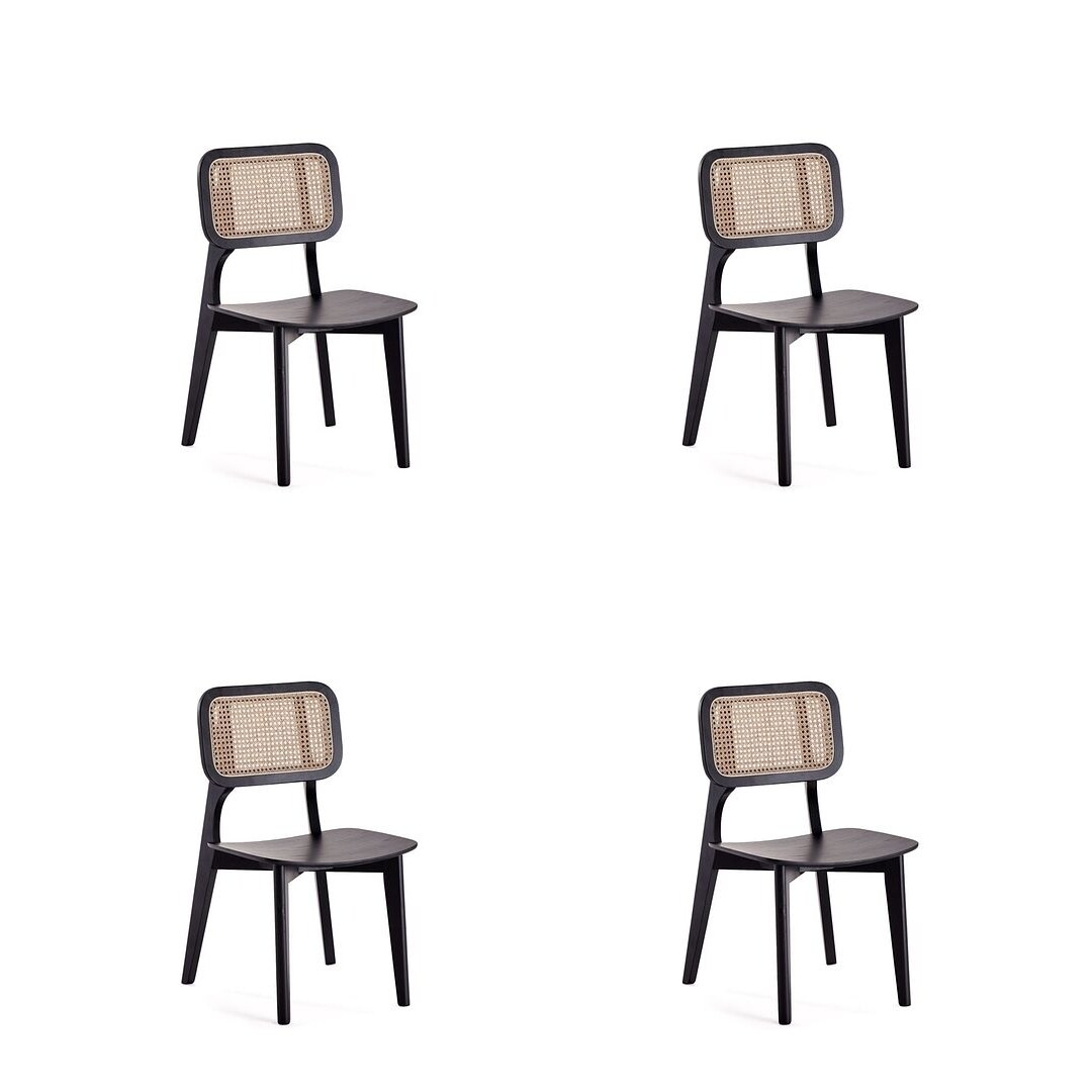 Manhattan Comfort Versailles Square Dining Chair and Natural Cane - Set of 4