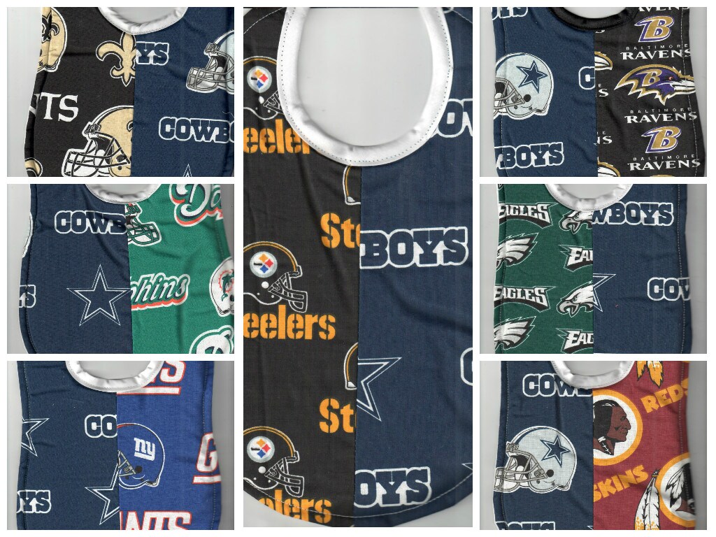 Handmade House Divided Baby Bibs made with Football fabric
