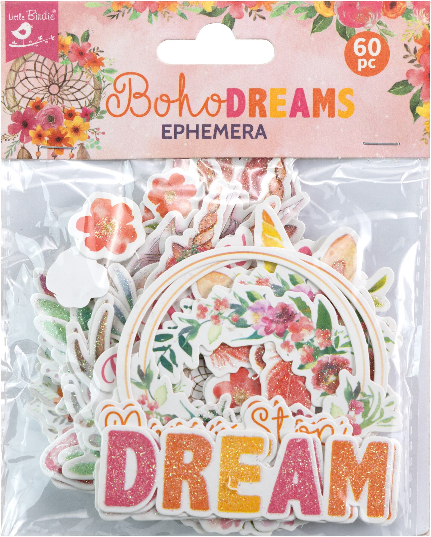 Little Birdie Ephemera Elements 60/Pkg-Boho Dreams