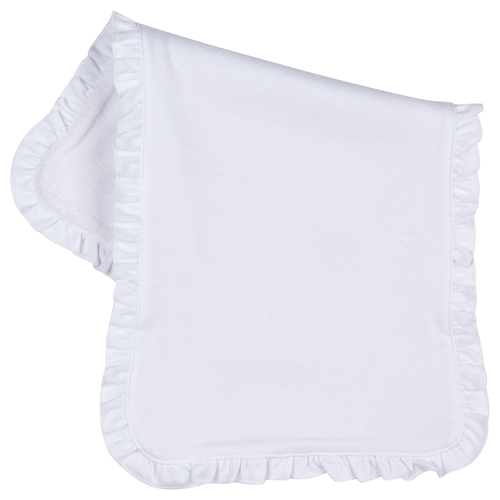 Baby Burp Cloth with Ruffle Trim --- White