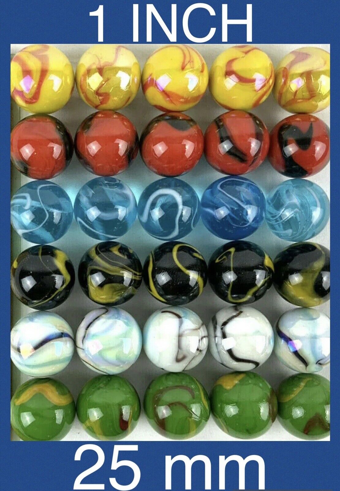 LARGE 30 DELUXE 1&#x22; (25mm) Replacement Marbles Aggravation Board game GLASS