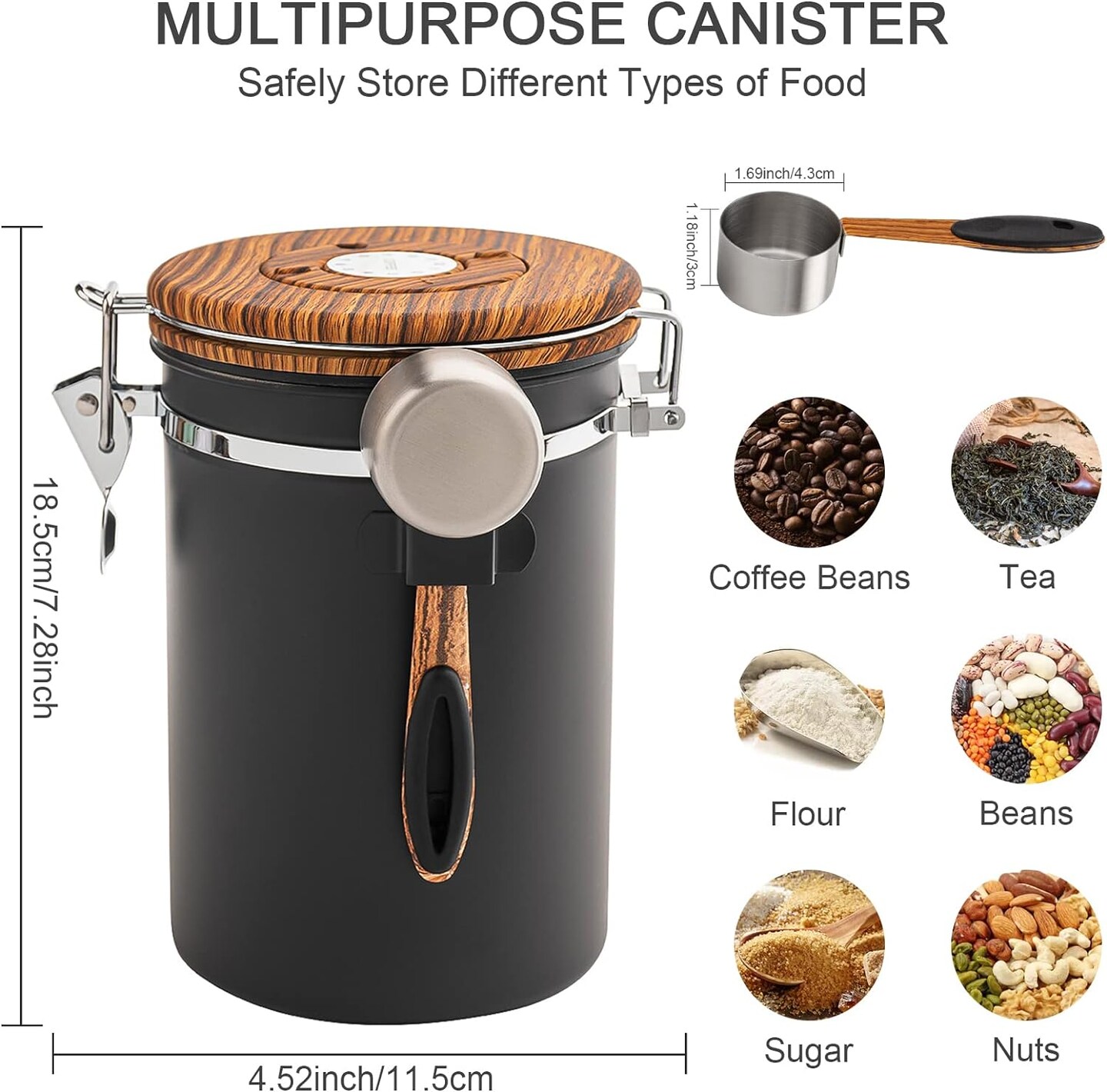 Coffee Canisters Airtight Coffee Bean Storage Container Kitchen Stainless Steel Food Storage Container with Scoop Date Tracker & CO2 Valve 61Fl Oz