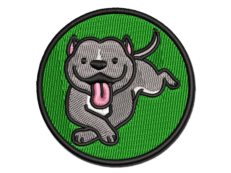 Pit Bull Happy Laying Down Dog Multi-Color Embroidered Iron-On or Hook &#x26; Loop Patch Applique
