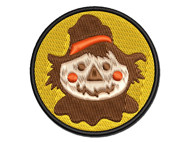 Scarecrow Head Fall Autumn Multi-Color Embroidered Iron-On or Hook &#x26; Loop Patch Applique
