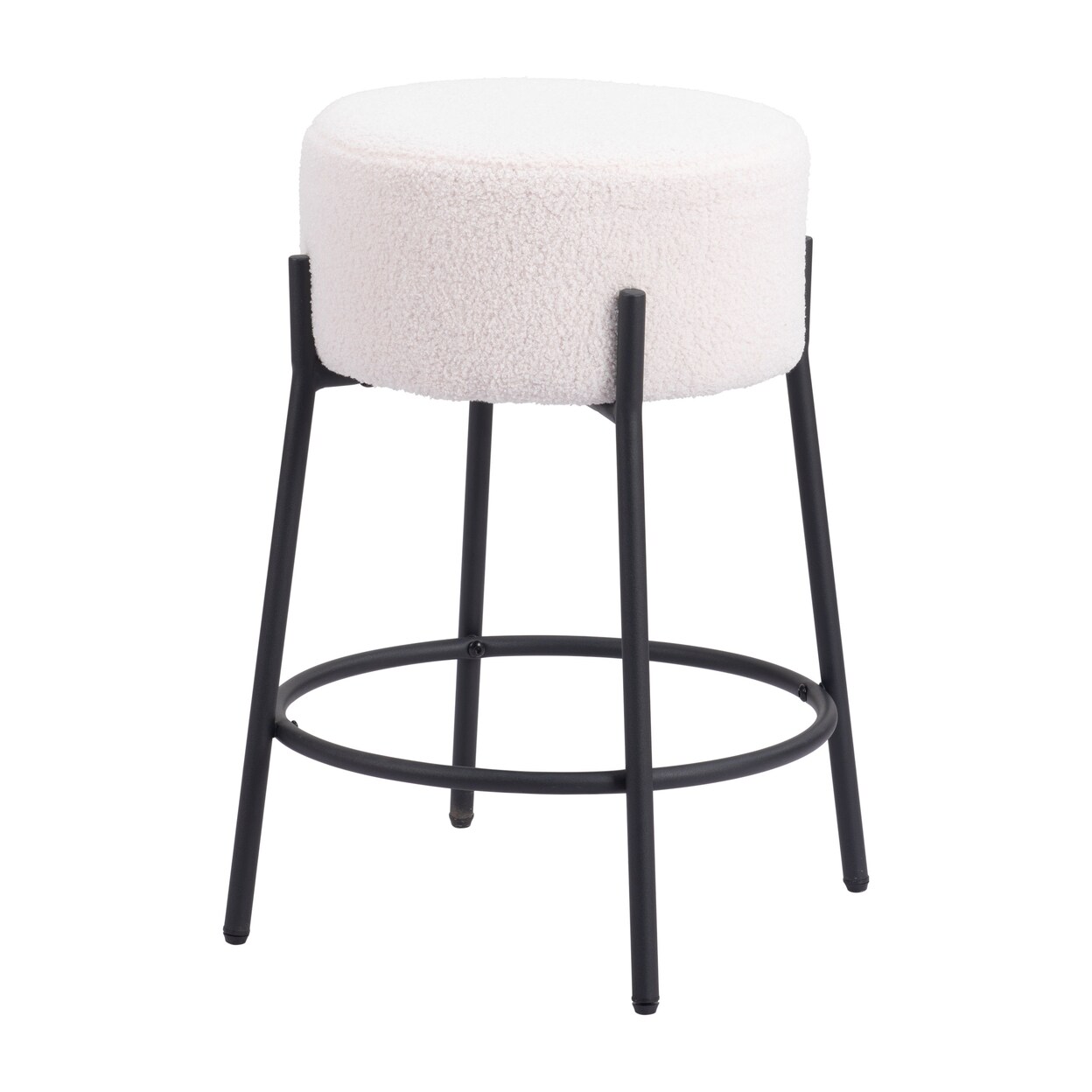 Blanche Counter Stool Set Of 2 Ivory Shearling Fabric Steel Frame Modern