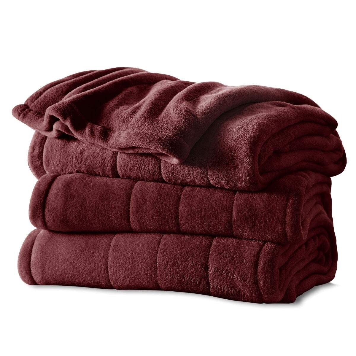 Sunbeam Channeled Soft Microplush Electric Heated Blanket Full Garnet
