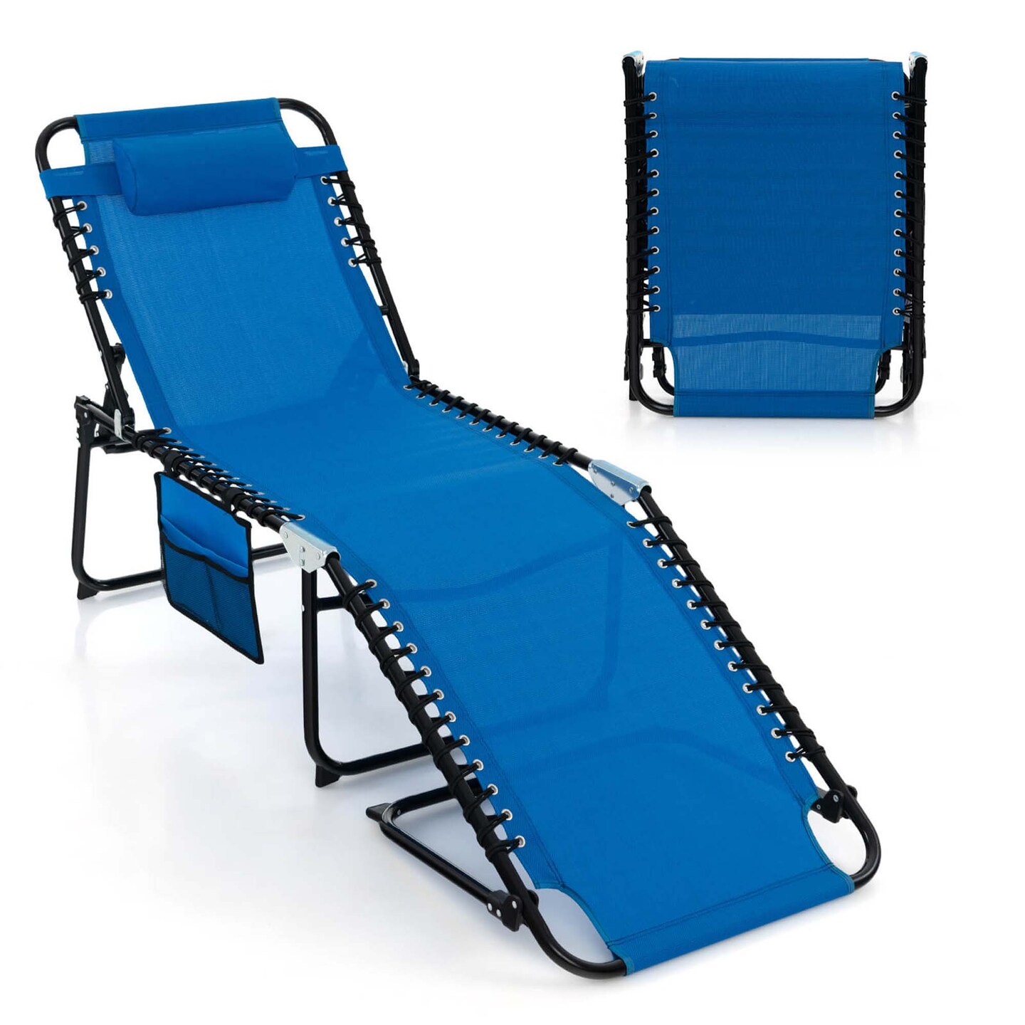 Costway Folding Lounge Chaise 16'' High Recline Chair W/Adjustable Backrest and Footrest