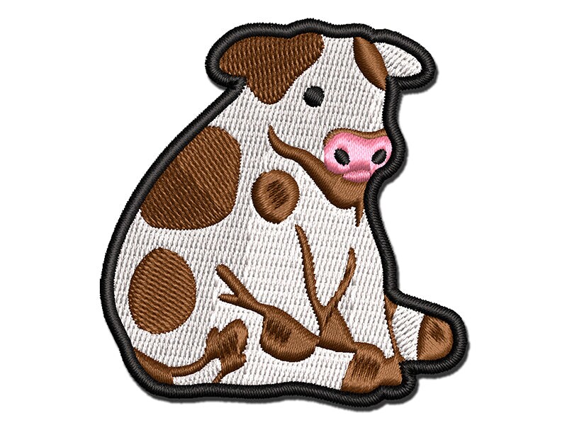 Resting Spotted Cow Sitting Multi-Color Embroidered Iron-On or Hook & Loop Patch Applique