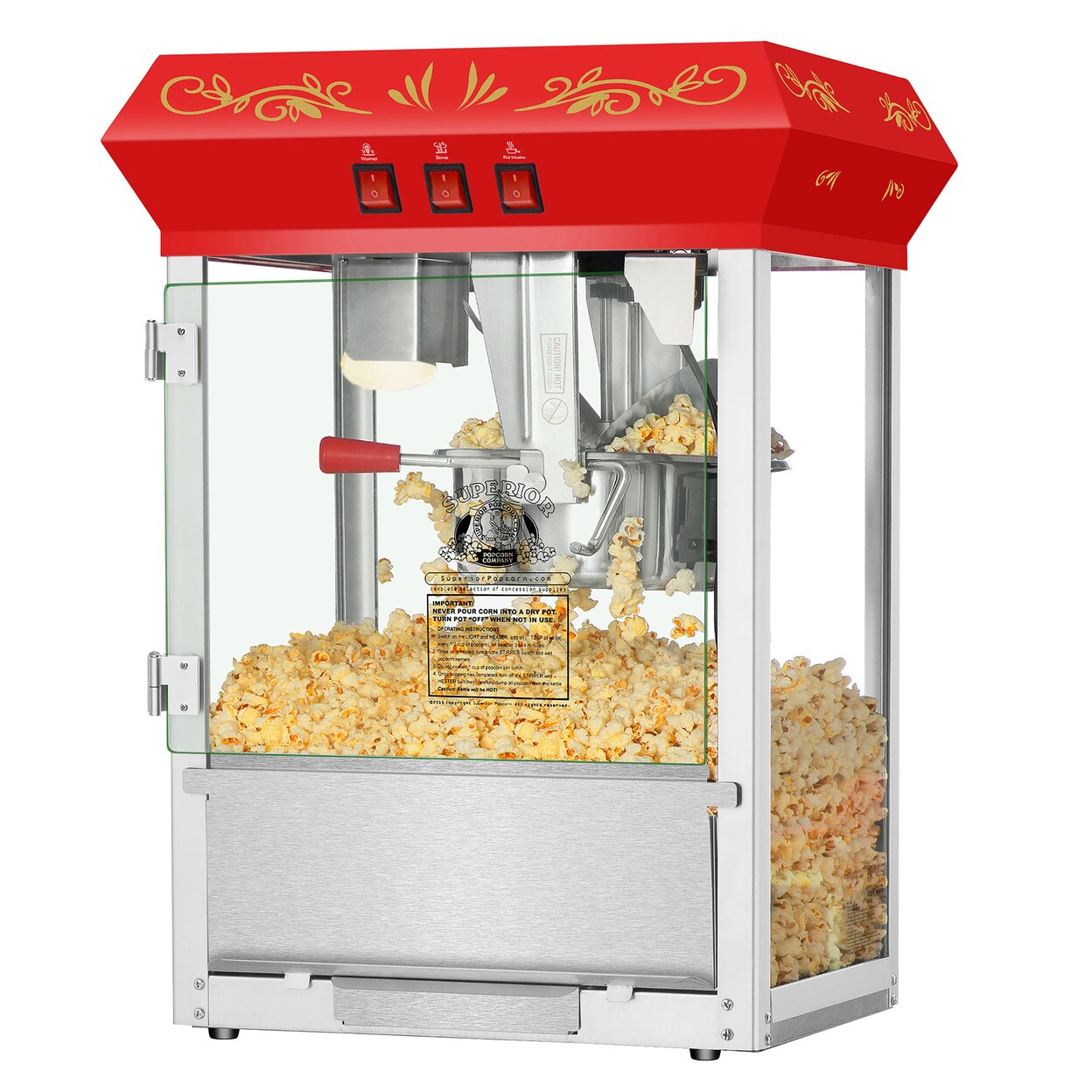 Great Northern Popcorn Movie Night Superior 3 Gallon Capacity Countertop Popcorn Popper 8 Oz Red