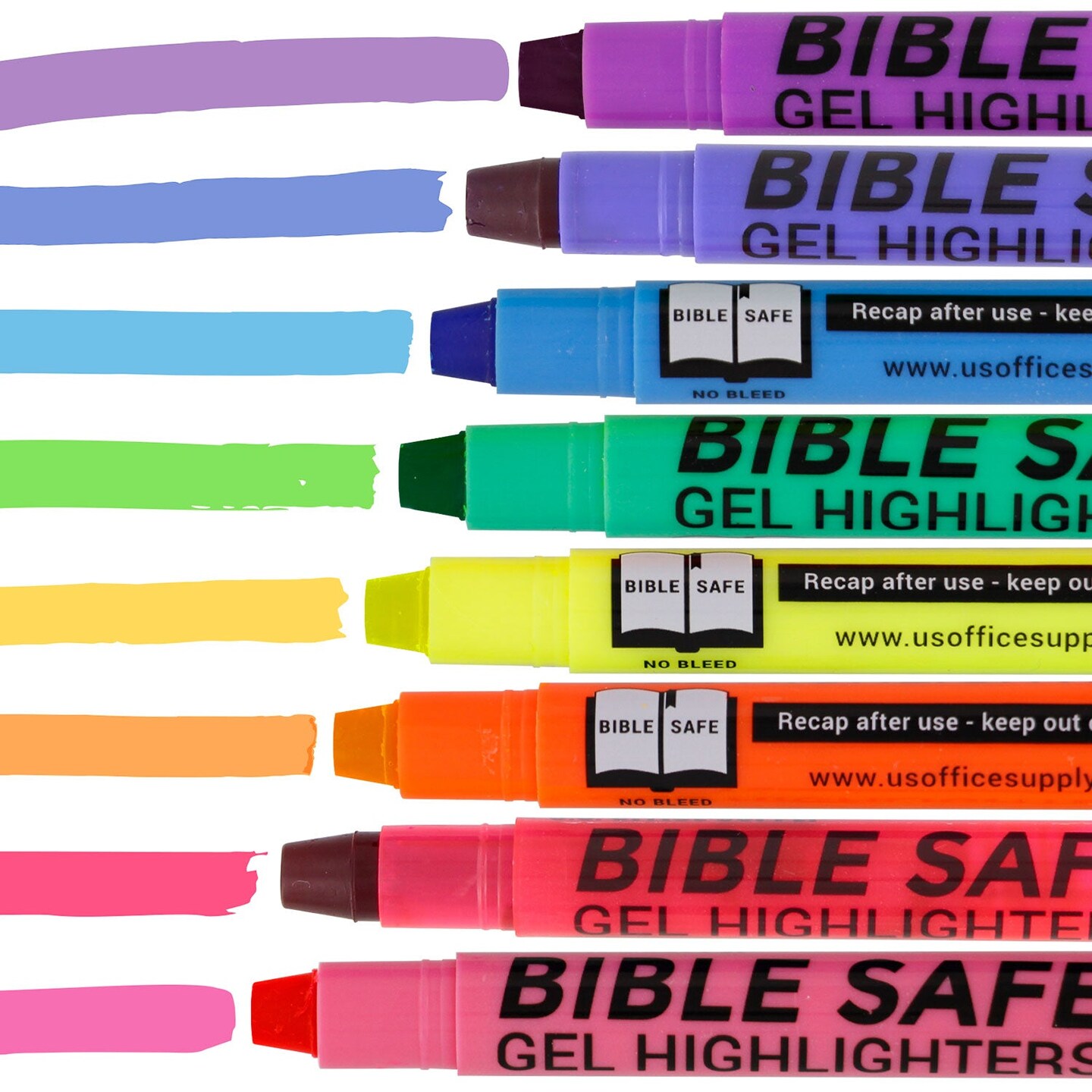 Bible Safe Gel Highlighters, Pack of 16 - 2 Sets of 8 Bright Neon Fluorescent Highlight Colors Yellow, Orange, Pink, Blue - Won&#x27;t Bleed, Fade or Smear