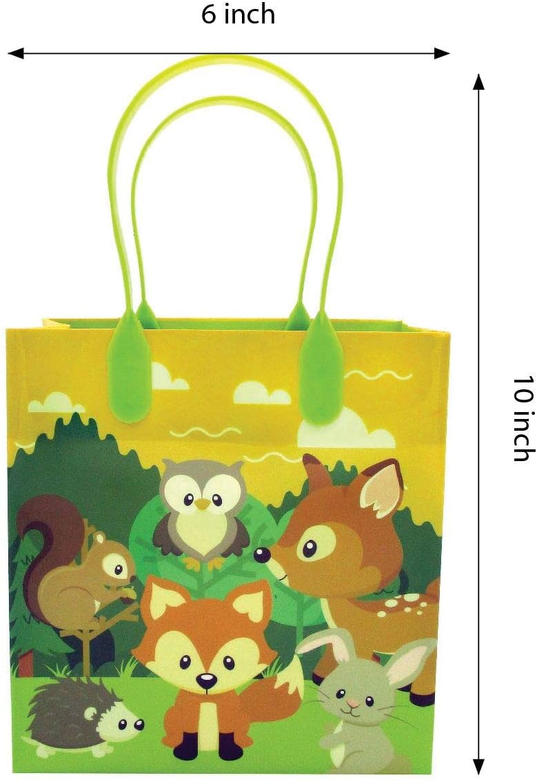 Tiny Mills Woodland Animals Forest Creatures Critters Party Favor Bags Treat Bags with Handles, Candy Bags for Birthday Party Bags Party Supplies,12 Pack