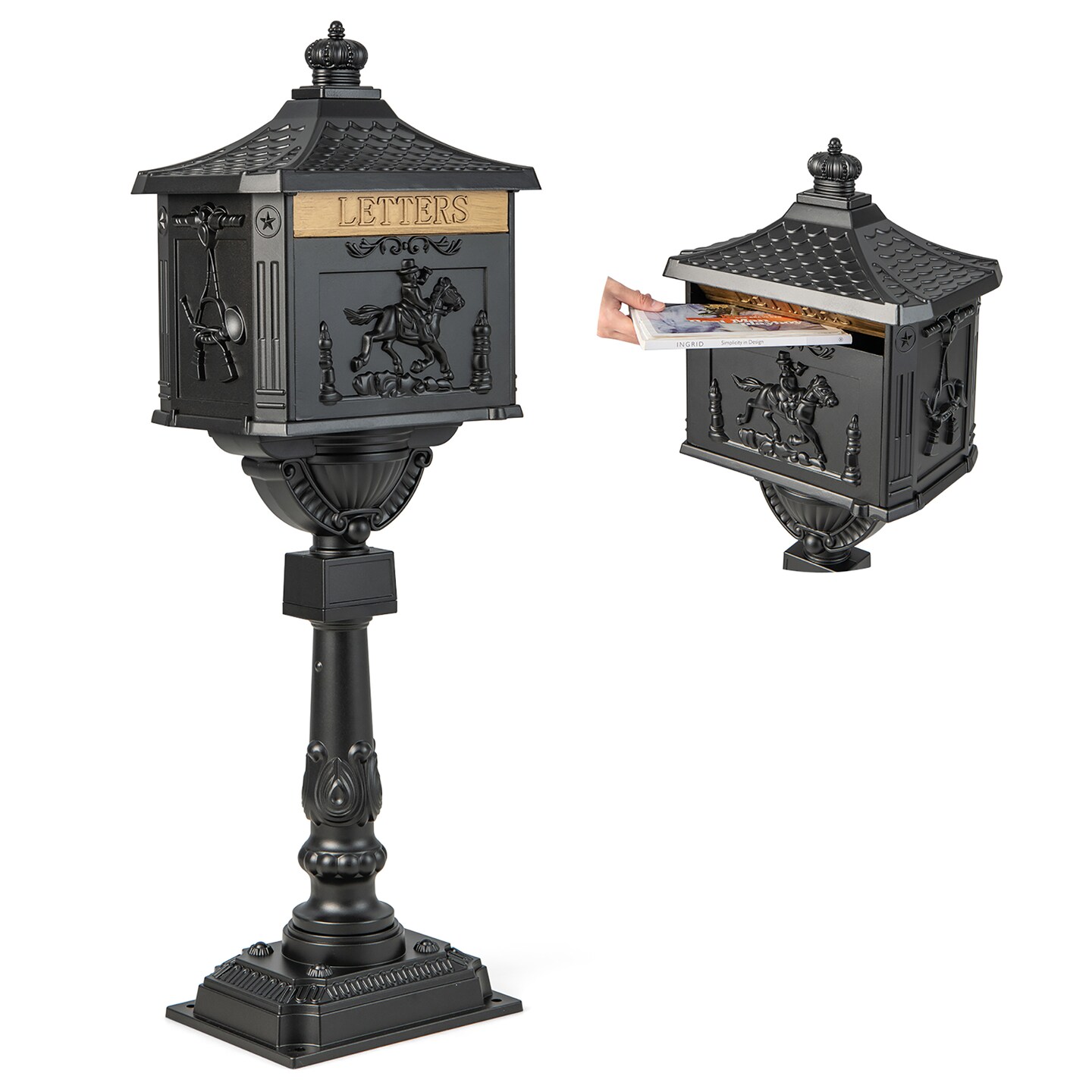 Costway Retro Cast Aluminum Mailbox Lockable Security Postal Letter Box withBaffle Door Bronze/Black/White