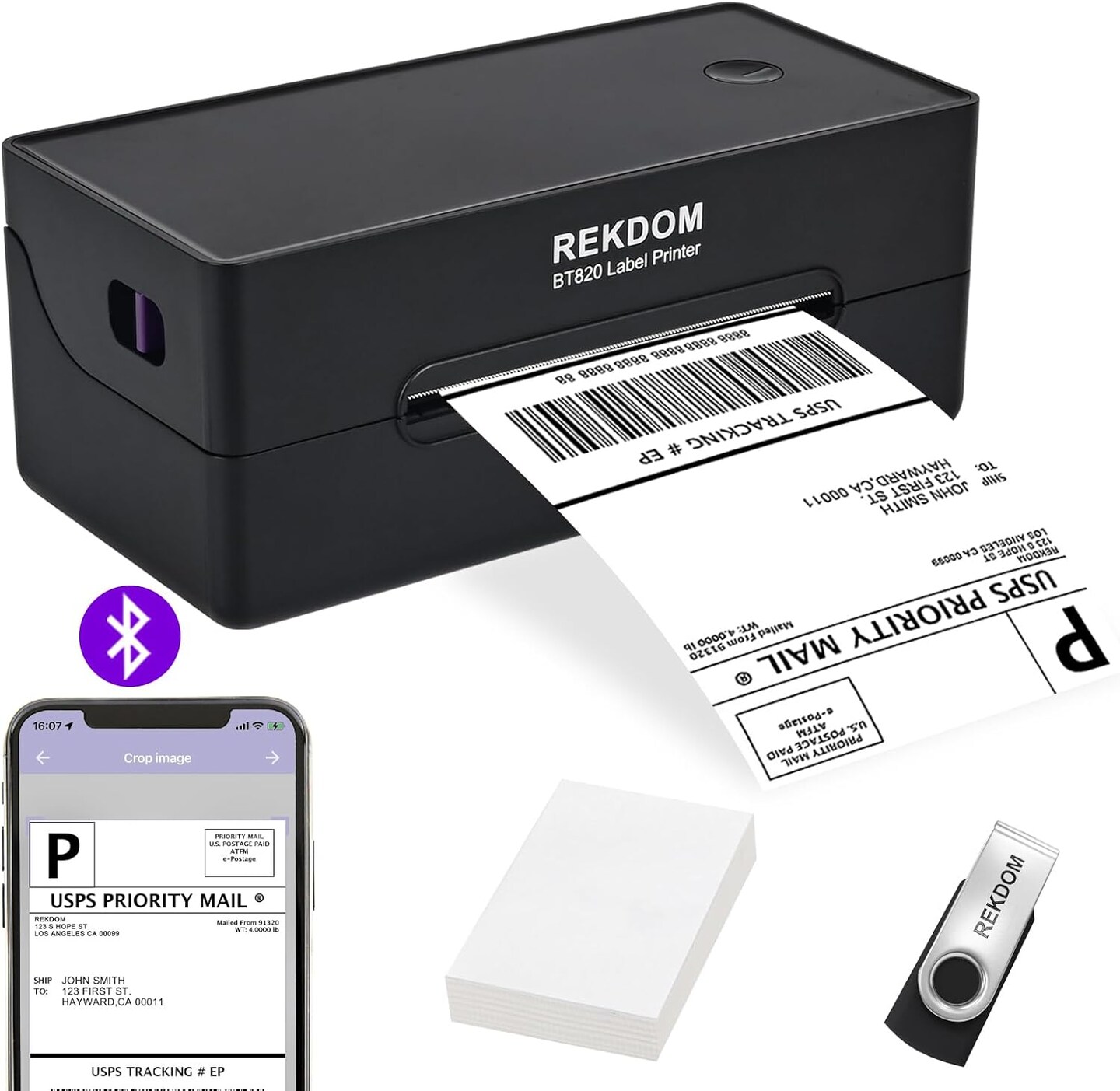 REKDOM&#xAE; - Bluetooth Thermal Label Printer | BT820 - 4x6&#x22; Labels, Works with Phone, Tablet, Windows