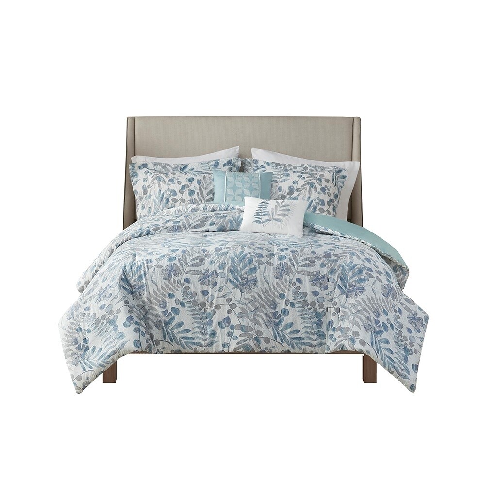 Gracie Mills Rice Coastal Bliss 5-Piece Seersucker Comforter Ensemble With Coordinating Throw Pillows - Grace-15509