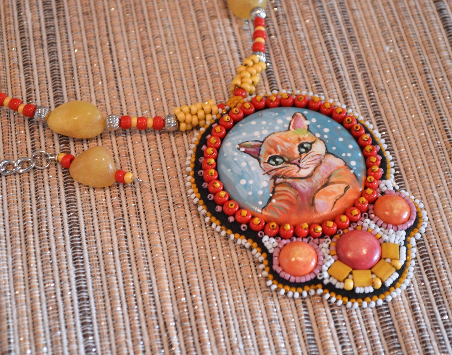 Ginger Tabby Cat Pendant Orange cat necklace jewelry Hand painted