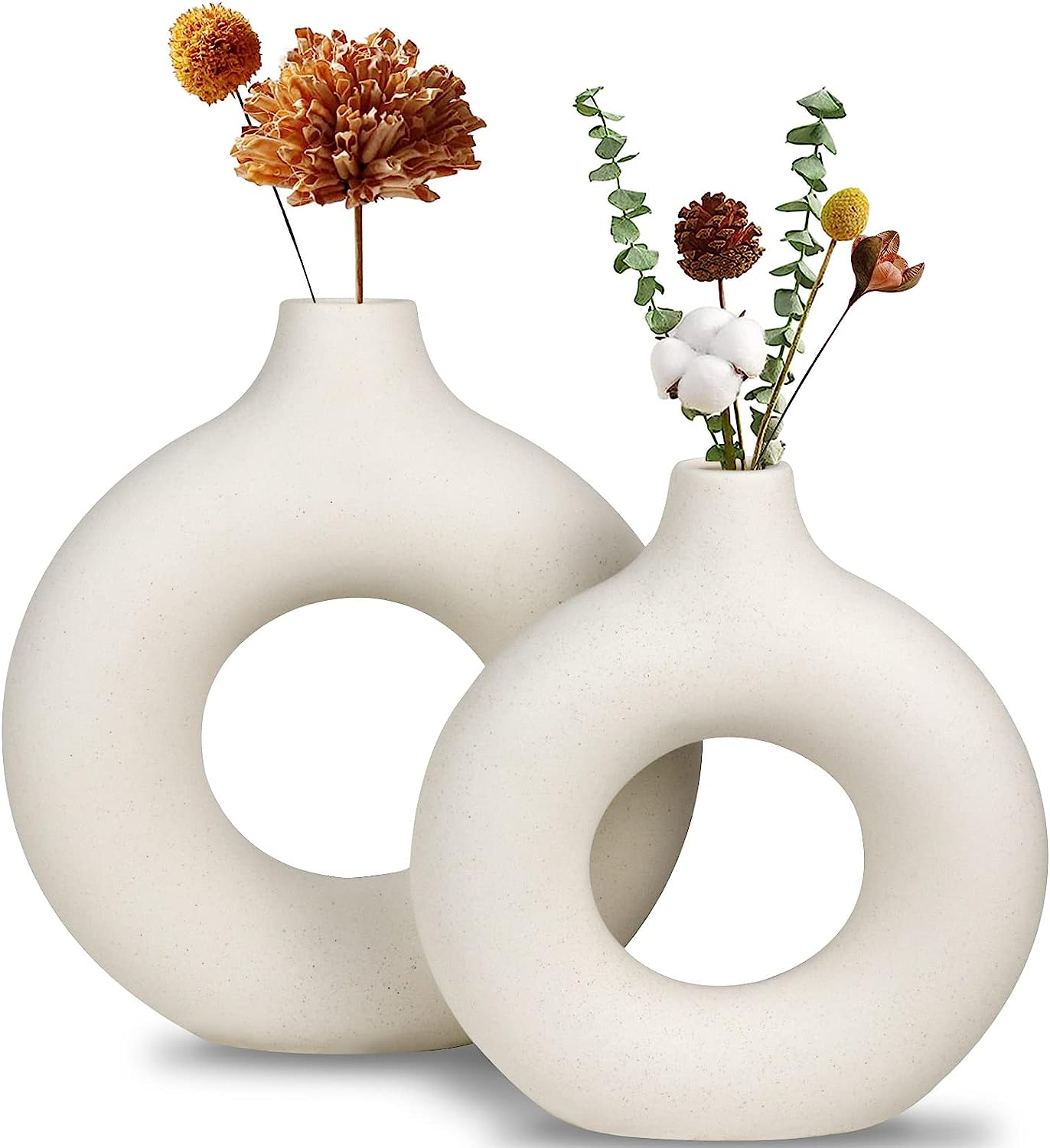 Minimalist Elegance: Set of 2 White Ceramic Vases for Modern Boho Decor