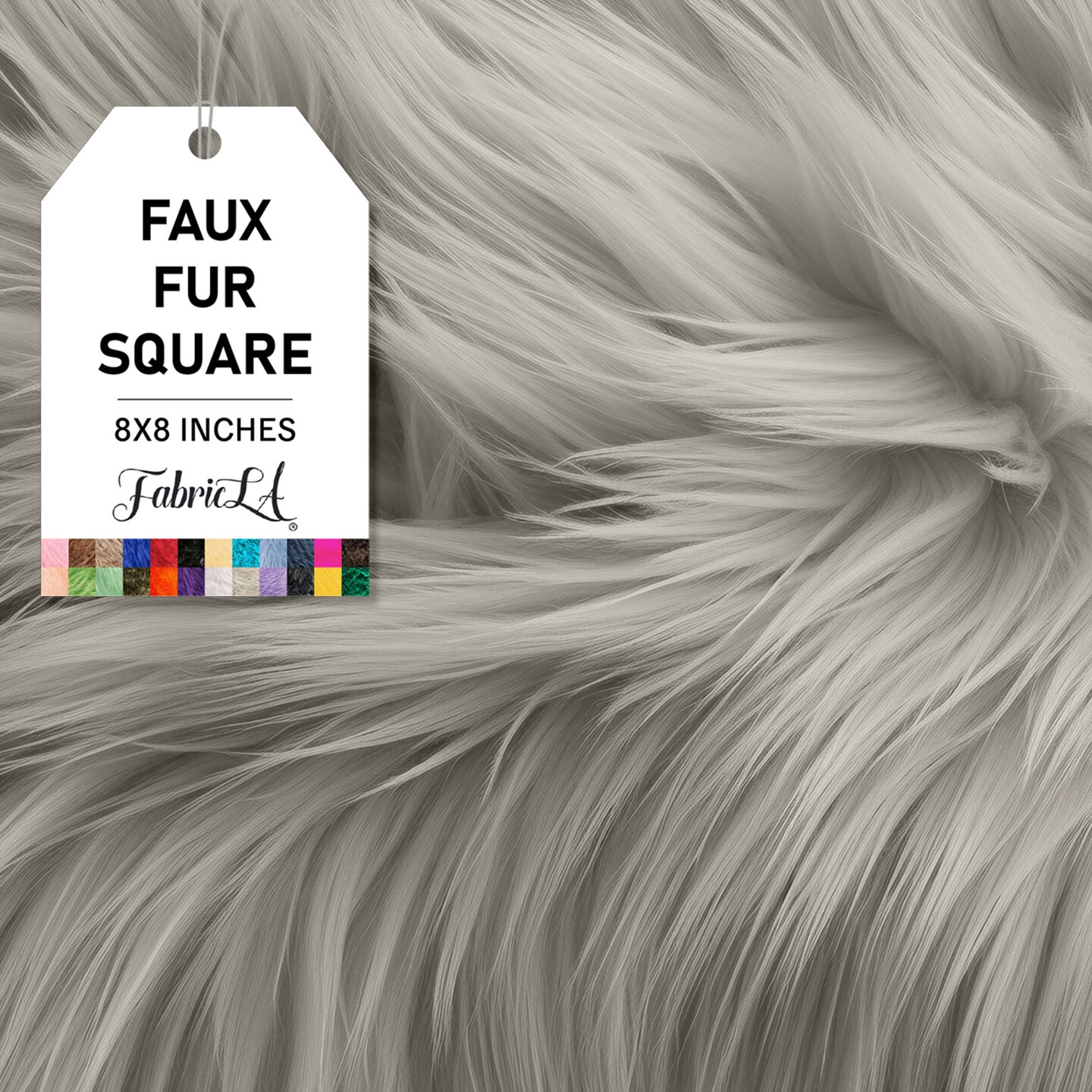 FabricLA Shaggy Faux Fur Fabric - 8" X 8" Inches Pre-Cut - Use Fake Fur Fabric for DIY, Craft Fur Decoration, Fashion Accessory, Hobby - Platinum Gray