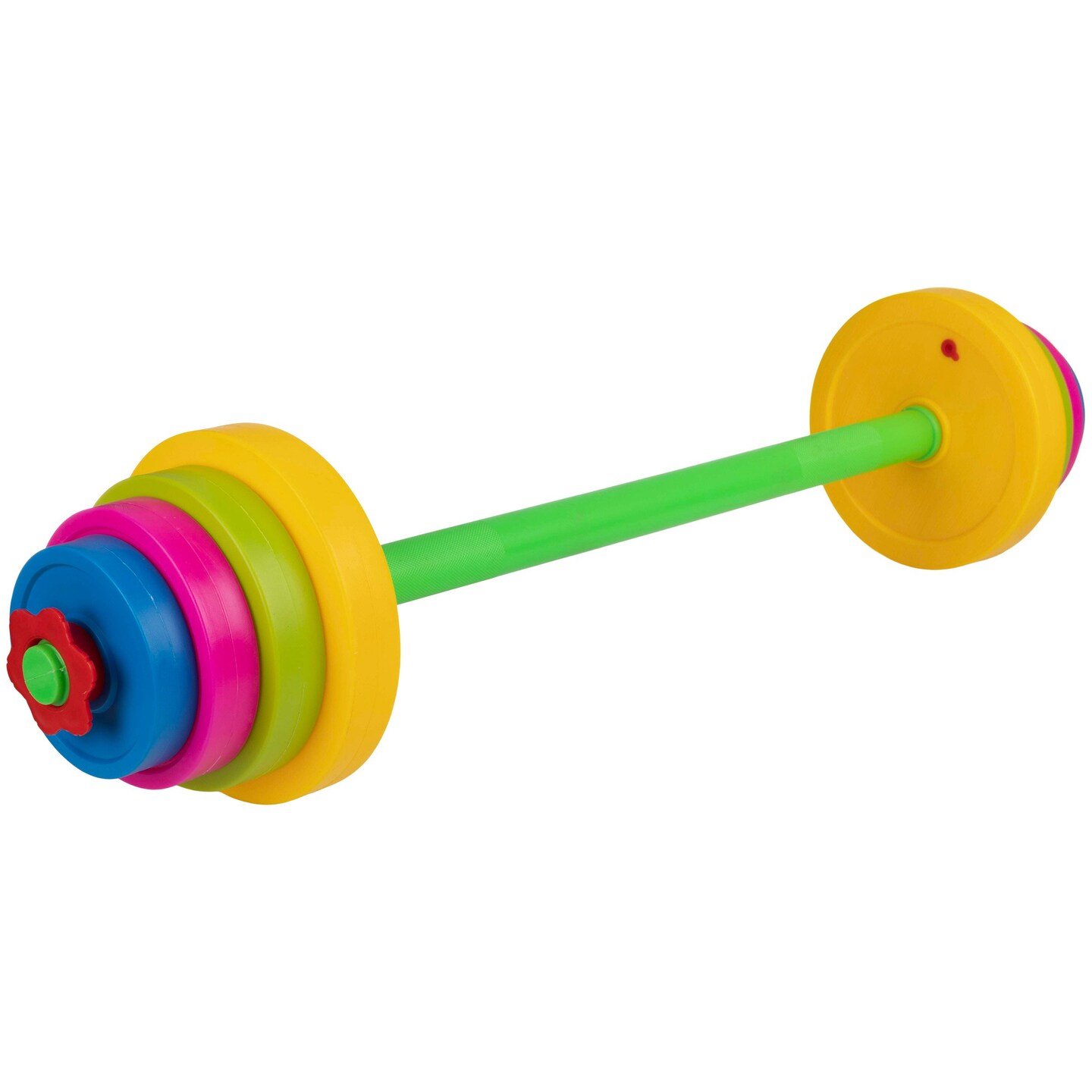 Hey Play Kids Weight Set Adjustable Barbell With 8 Plates Indoor Gym Green Pink