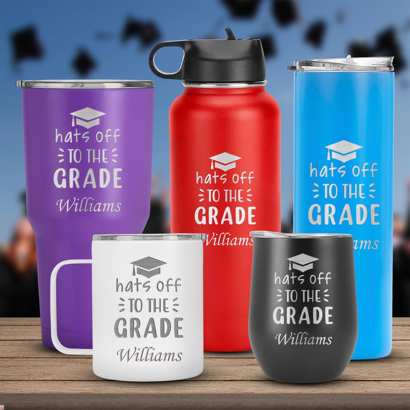 Engraved Name Tumbler Hats off To The Grade-Personalized Graduation Gift for Her, Custom College Graduation Gift for Him, Graduation Gifts
