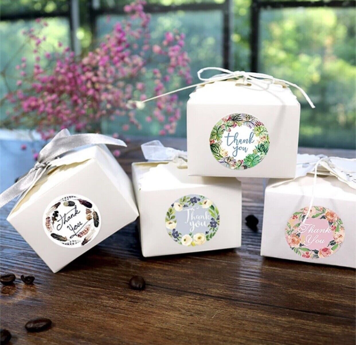 Thank You Stickers Handmade DIY Party Flowers Round Labels