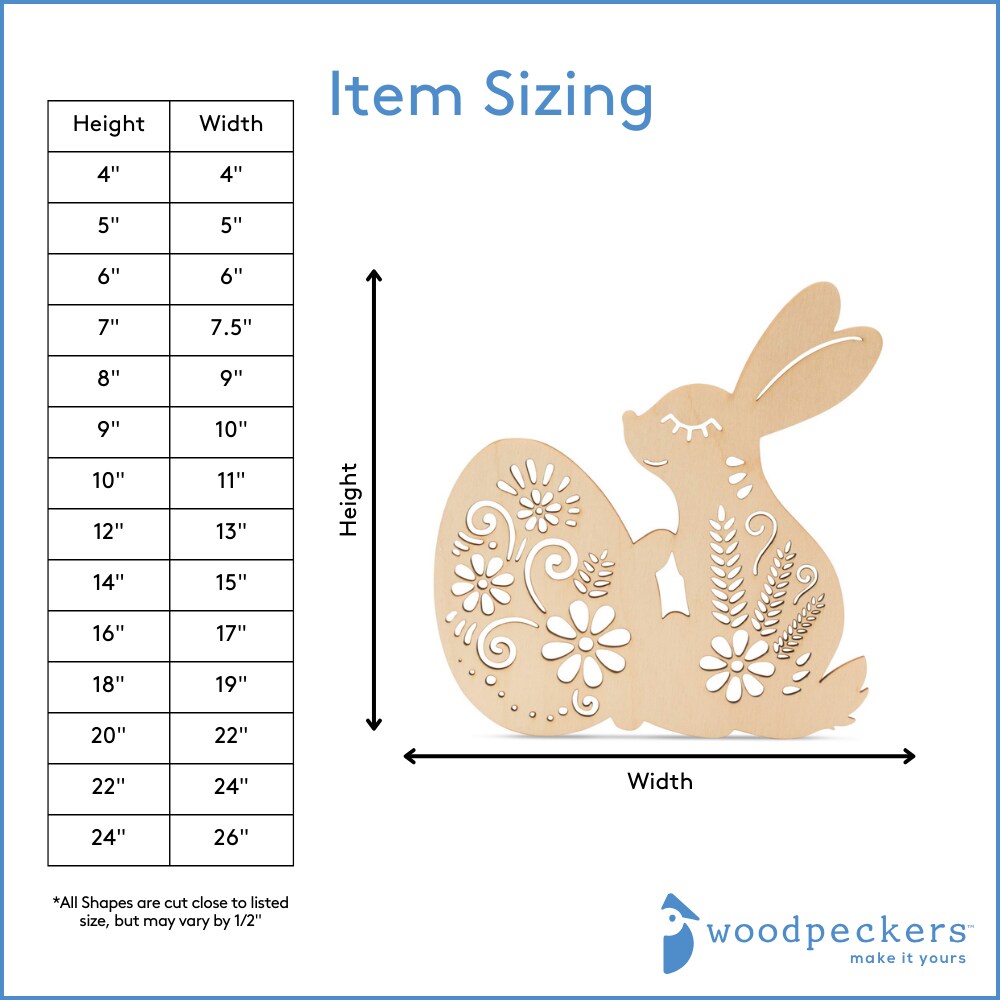 Wooden Bunny Cutout Holding Easter Egg 4&#x22;-24&#x201D;, 1/8&#x22; Thick&#xA0;|Woodpeckers