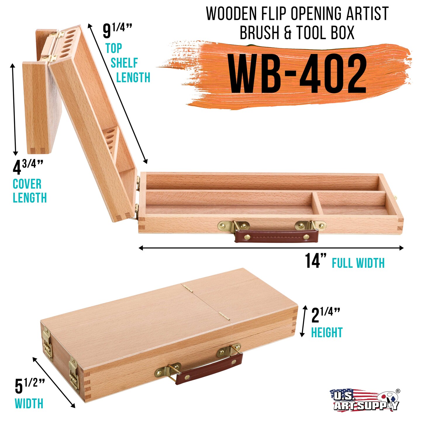 Wooden Flip Opening Artist Brush &#x26; Tool Box
