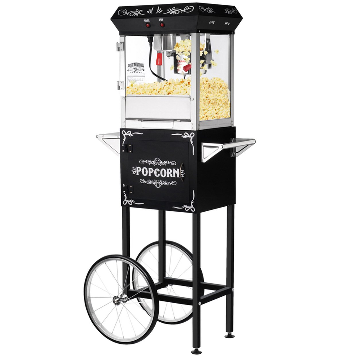 Popcorn Machine With Cart 6Oz Stainless Steel Kettle Warming Tray Black