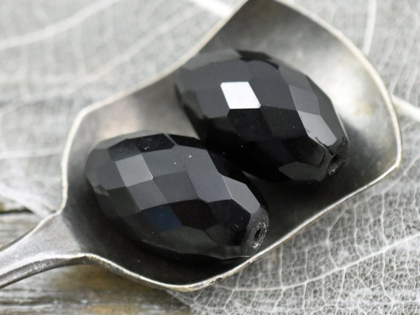 *6* 12x20mm Jet Black Faceted Oval Fire Polished Beads