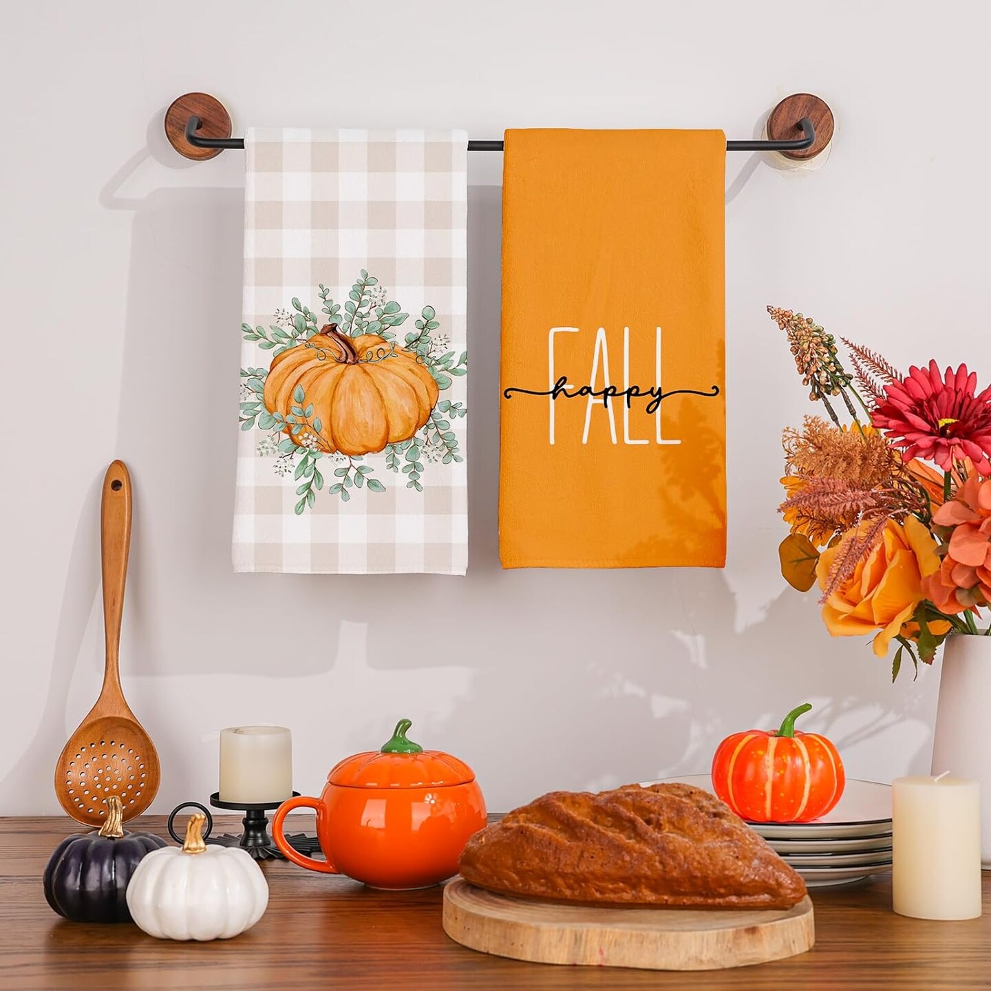 Happy Fall Pumpkin Dish Towels: Seasonal Kitchen Decor Set