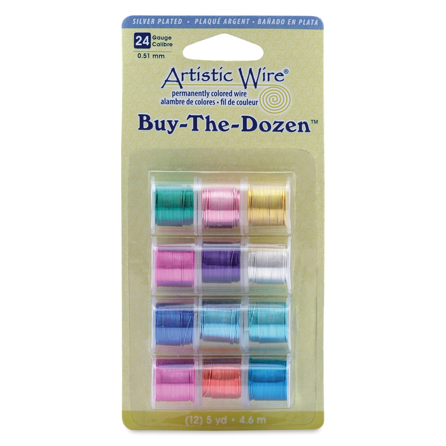 Artistic Wire Silver Plated Copper Craft Wire - Buy-The-Dozen, Assorted Colors, 24 Gauge, 15 ft, Set of 12
