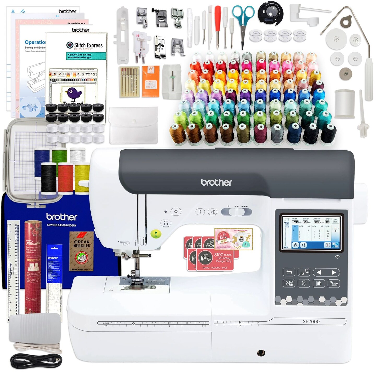 Brother SE2000 Embroidery &#x26; Sewing Machine w/ $1,470 Thread &#x26; Digitizing Bundle