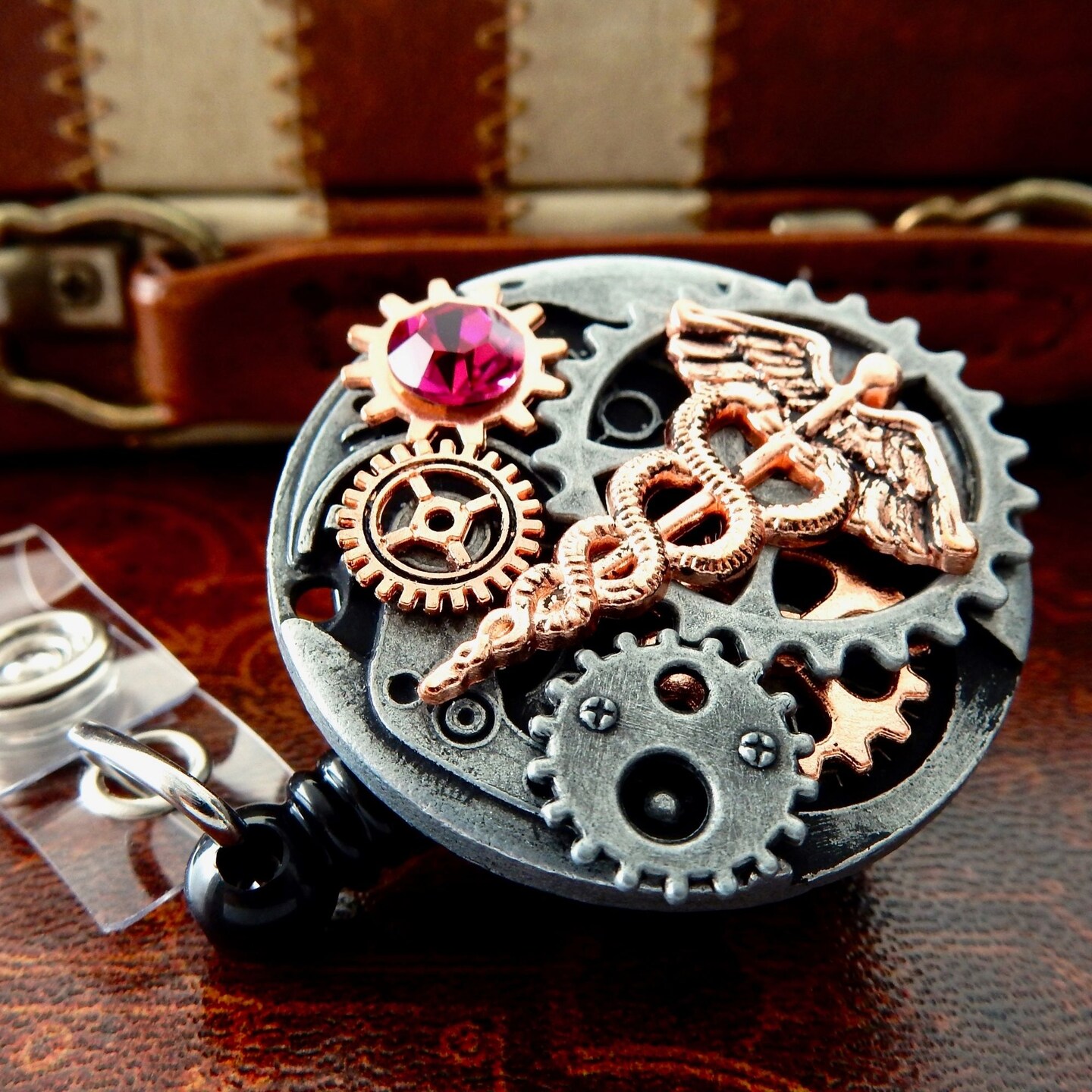 Doliphine Bling Crystal Rhinestone Retractable ID Badge Holder With Swivel Clip - View #3