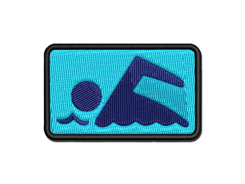 Swimming Symbol Multi-Color Embroidered Iron-On or Hook &#x26; Loop Patch Applique