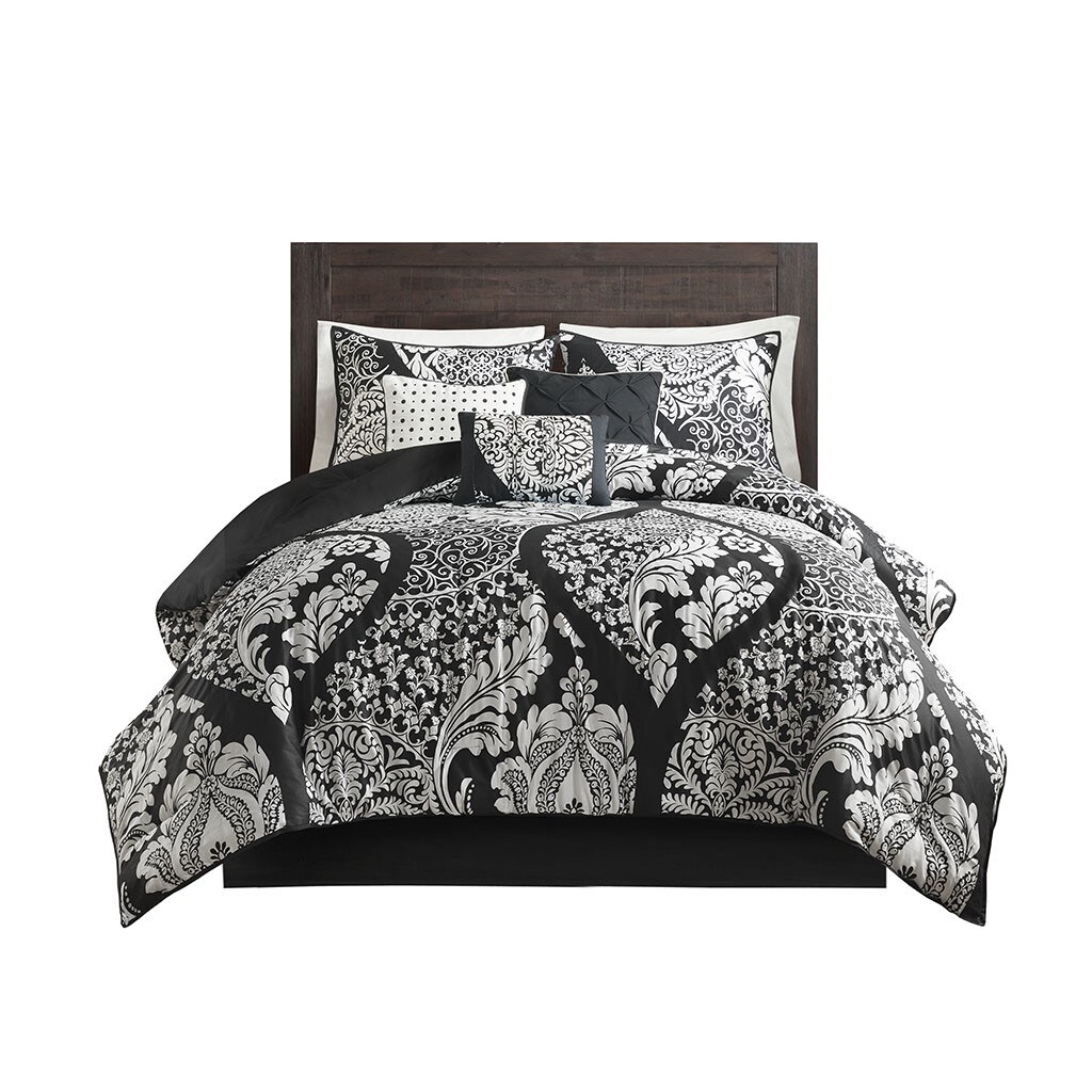 Gracie Mills Damask Dreams Comforter Set 7-Piece Cotton Printed Twin Queen Grace-9122
