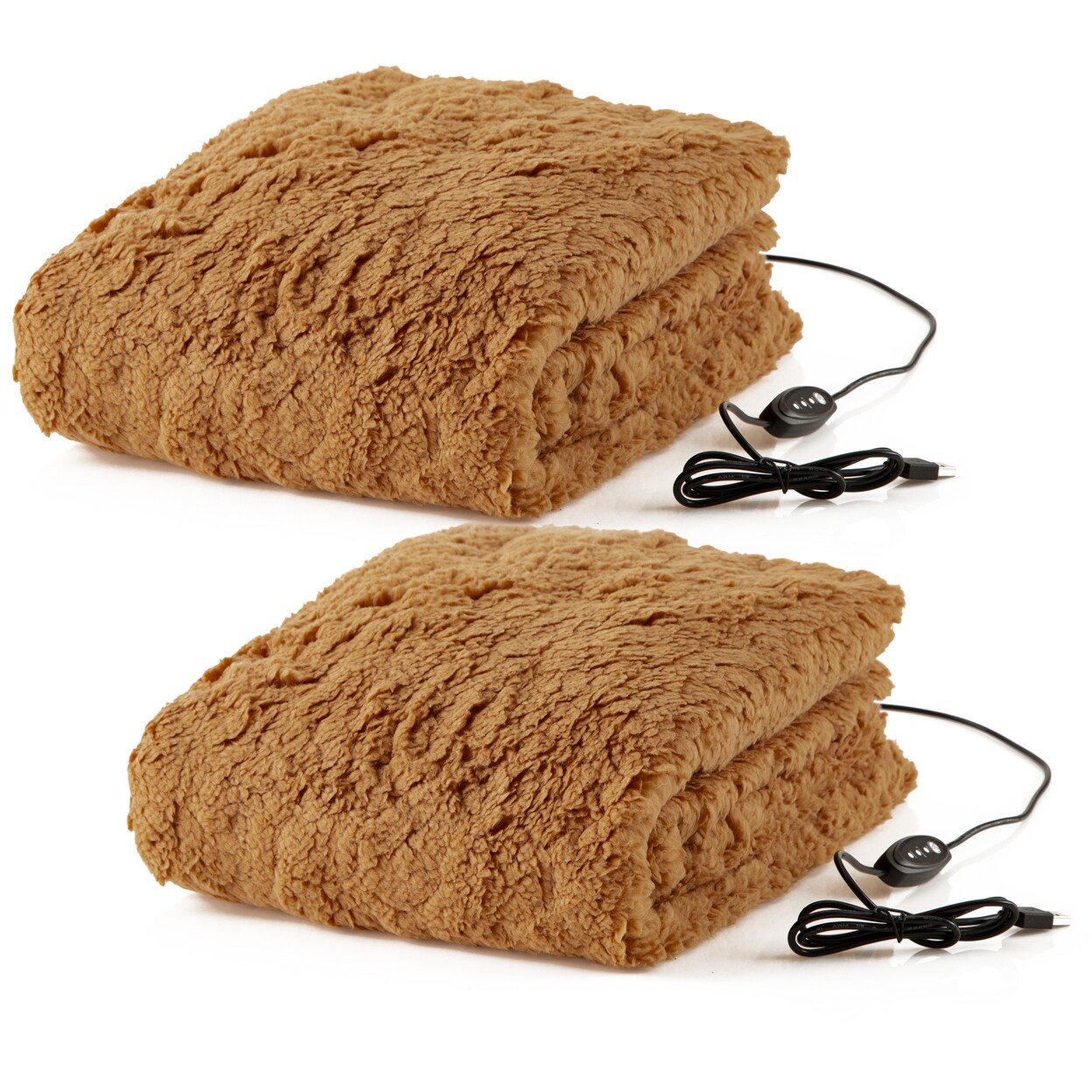 Stalwart Usb Heated Blanket 2-Pack Sherpa Throw Bronze 36X25.5 Winter Cozy