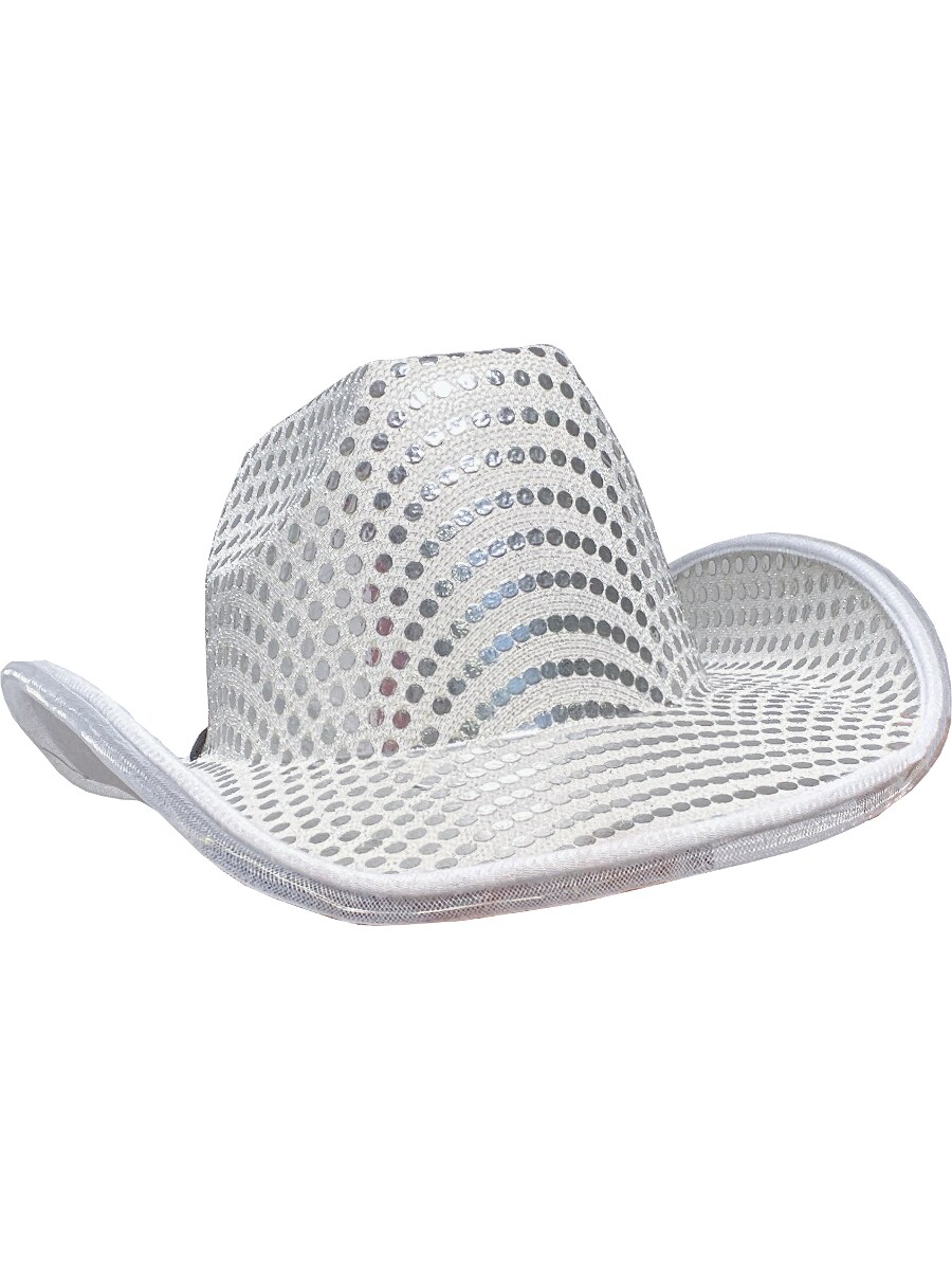 Adult&#x27;s White Sequin Cowboy Hat With LED Trim Costume Accessory