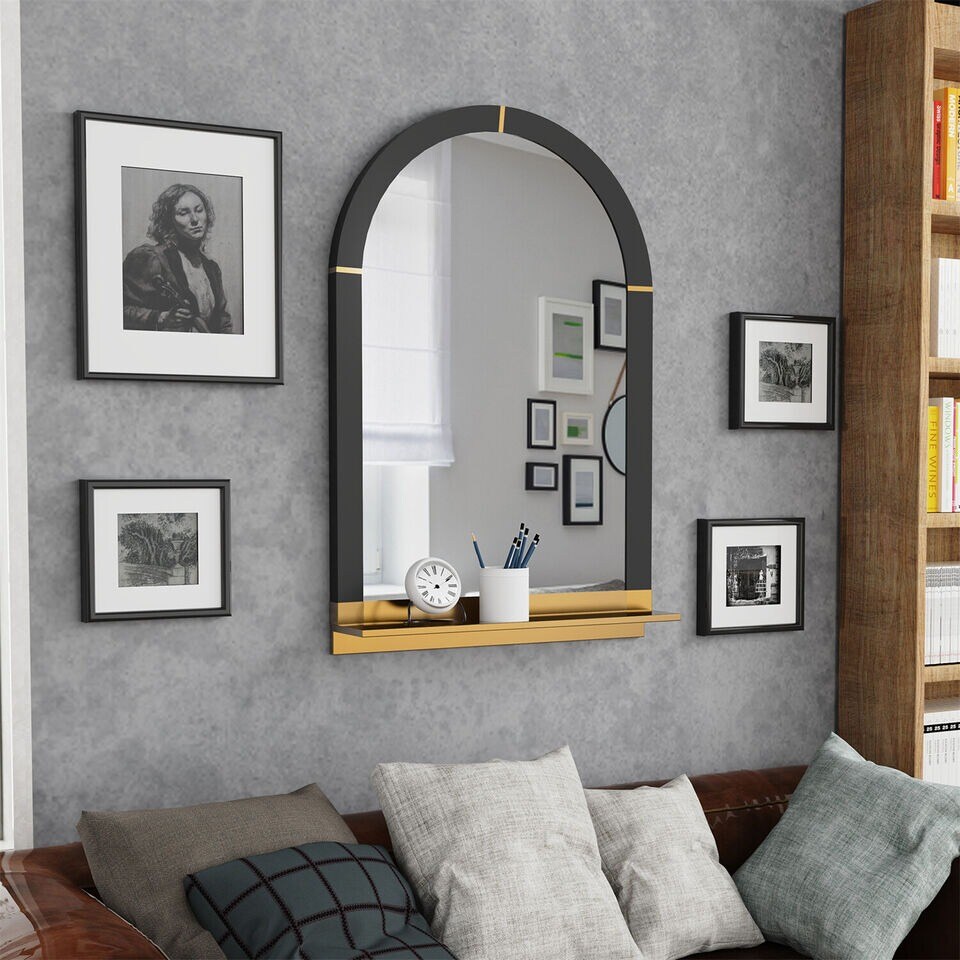 Arch Decor Accent Mirror Bathroom Fireplace Black Frame Gold Base Vanity Mirror