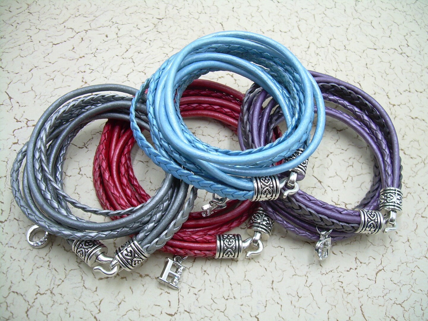 Metallic purple twisted leather bracelet bangle hot